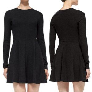 Theory Tillora Long-Sleeve Flare-Skirt Dress Size 6 Black
